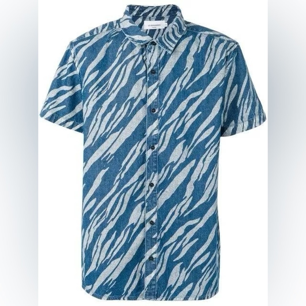 NWT Les Benjamins Dancers Of The Sand Muala Blue Printed Cotton Shirt - XL